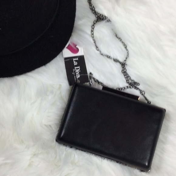 LA Diva Faux fur mini bag black rectangle crossbody - Picture 2 of 4